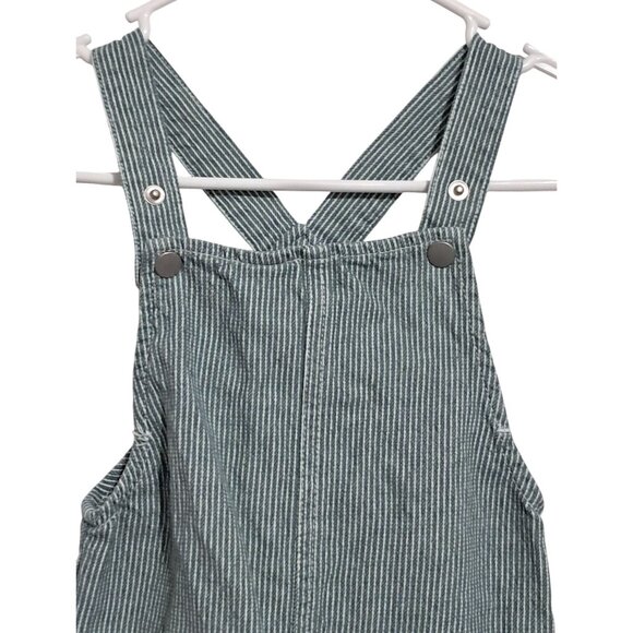 Zara Overalls Green Striped Denim With Front Pockets Adjustable Straps Size 3-4 - Picture 3 of 11